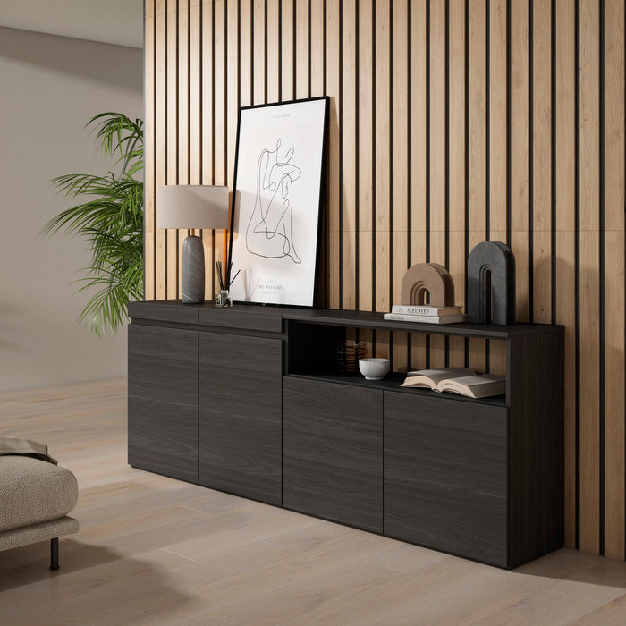 Credenza, Mobile, 200x35x75cm, 4 Porte, grande stoccaggio, Nero RF2387