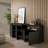 Credenza, Mobile, 200x35x75cm, 4 Porte, grande stoccaggio, Nero RF2387