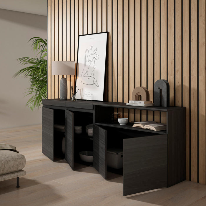 Credenza, Mobile, 200x35x75cm, 4 Porte, grande stoccaggio, Nero RF2387
