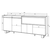 Credenza, Mobile, 208x35x87cm, 4 Porte, Camino elettrico XXL, Design industriale, Nero RF3218