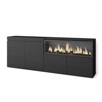 Credenza, Mobile, 208x35x75cm, 4 Porte, Camino elettrico XXL, Nero RF3215