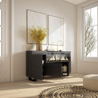Credenza, Mobile, 158x35x87cm, 3 Porte, Camino elettrico XXL, Design industriale, Nero RF3285