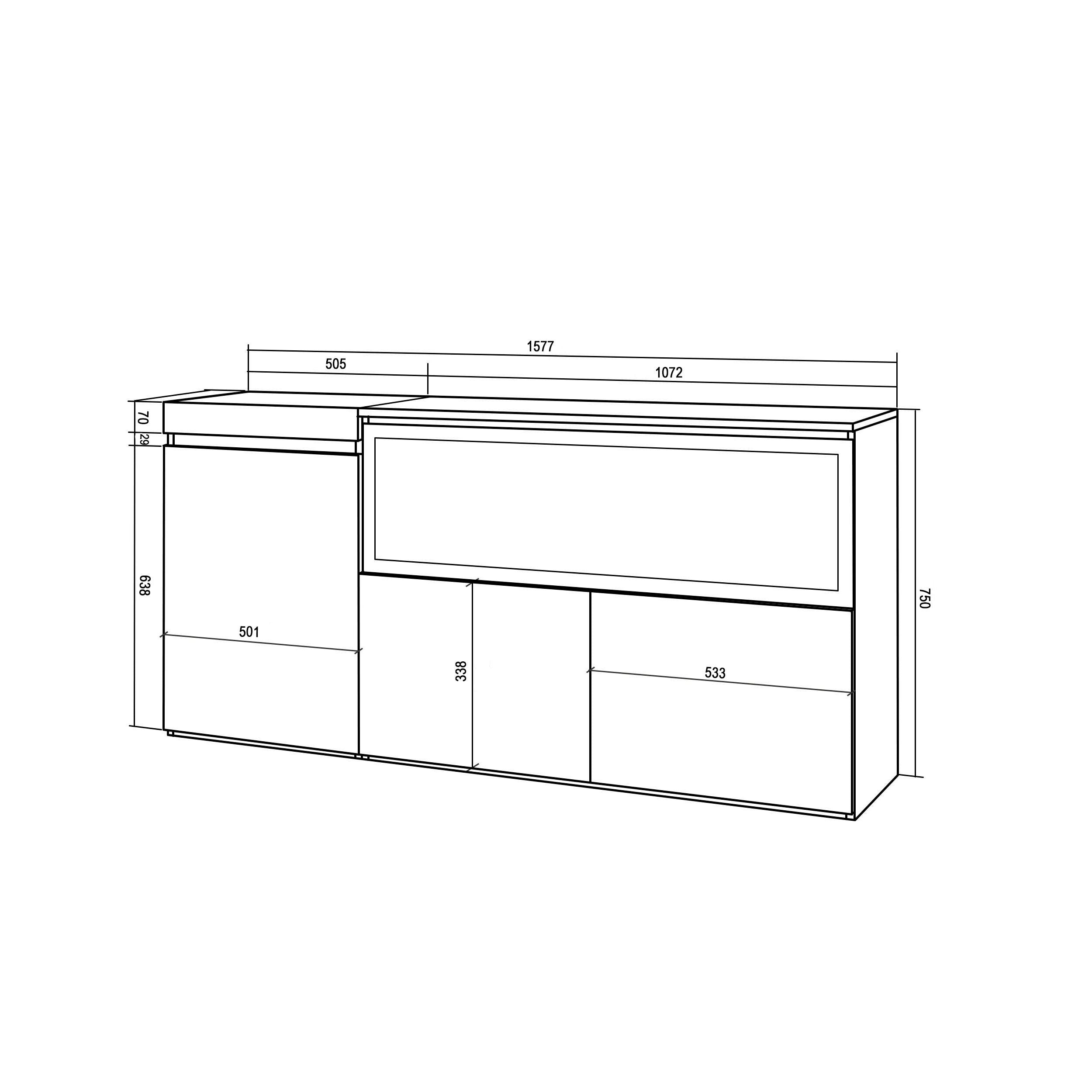 Credenza, Mobile, 158x35x75cm, 3 Porte, Camino elettrico XXL, Nero RF3283