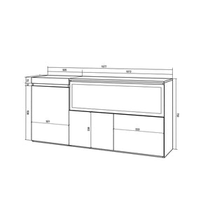 Credenza, Mobile, 158x35x75cm, 3 Porte, Camino elettrico XXL, Nero RF3283