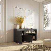 Credenza, Mobile, 158x35x75cm, 3 Porte, Camino elettrico XXL, Nero RF3283