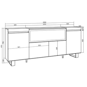 Credenza, Mobile, 208x35x87cm, 4 Porte, Camino elettrico XXL, Design industriale, Nero RF3216
