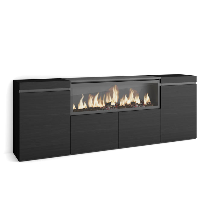Credenza, Mobile, 208x35x75cm, 4 Porte, Camino elettrico XXL, Nero RF3213