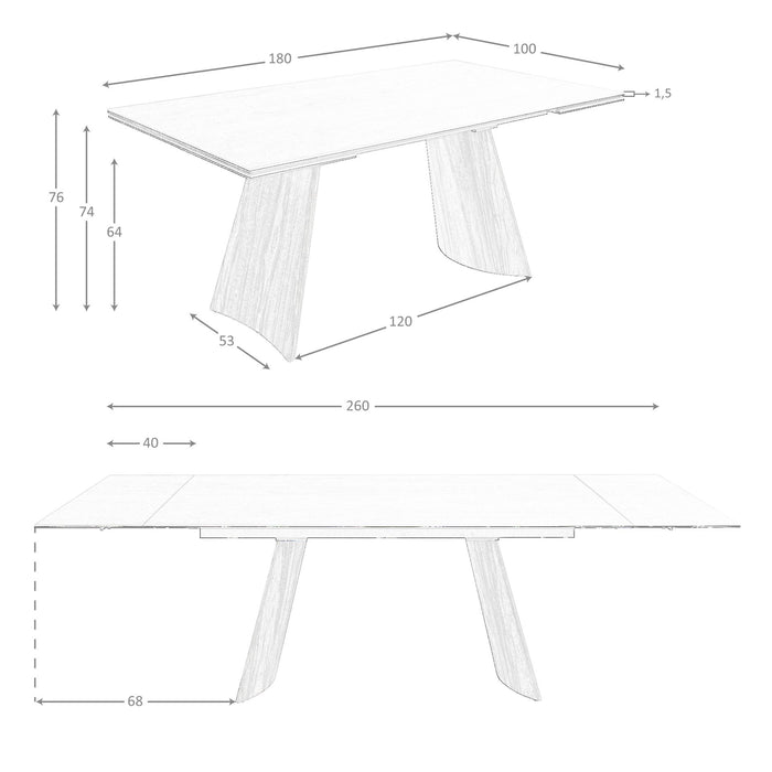 Tavolo da pranzo rettangolare allungabile in marmo porcellanato e acciaio effetto noce