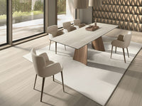 Tavolo da pranzo rettangolare allungabile in marmo porcellanato e acciaio effetto noce