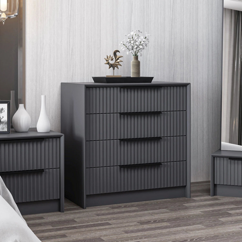 Jebi, Cassettiera 4 Cassetti, 45x72x77h cm Nero Antracite