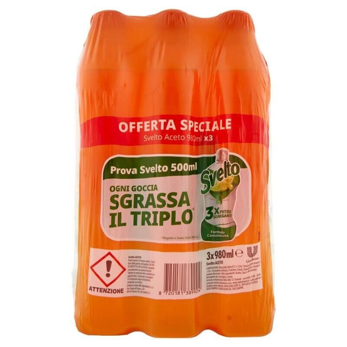 SVELTO DETERSIVO PIATTI TRIPACCO FORMULA CONCENTRATA ACETO 980 ML X3
