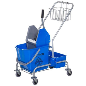 CARRELLO PROFESSIONALE LAVAPAVIMENTI CON SECCHIO DA 25LT E STRIZZATORE BLU