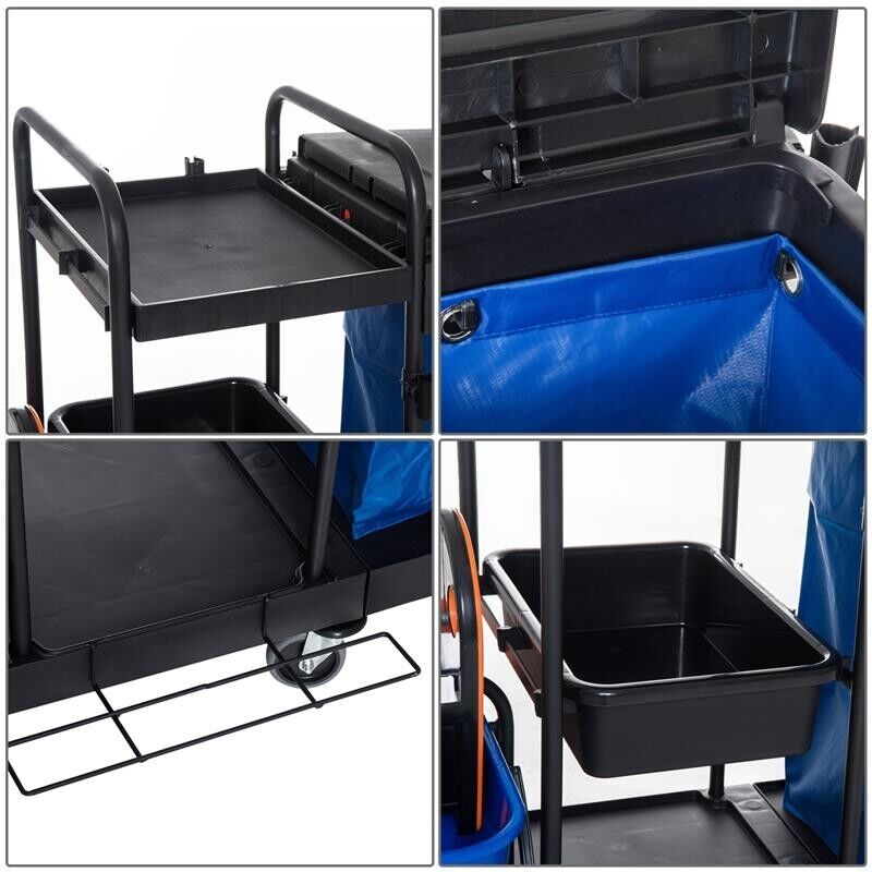 CARRELLO PULIZIE PROFESSIONALE MULTIUSO CON 2 SECCHI CAPACITÀ 18L E RUOTE BLU