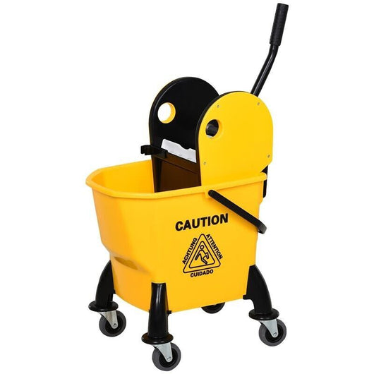 SECCHIO LAVAPAVIMENTI PROFESSIONALE CON STRIZZATORE MANUALE, 4 RUOTE E MANIGLIA IN METALLO, GIALLO