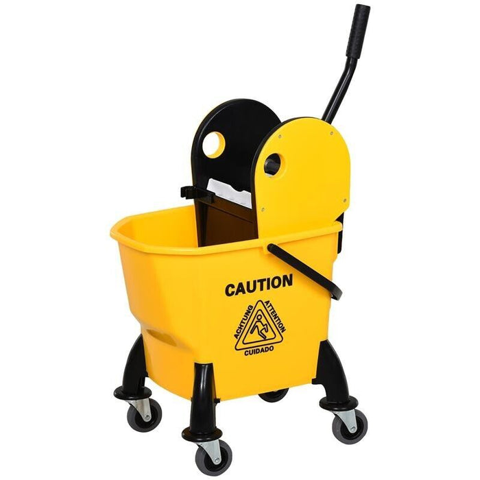 SECCHIO LAVAPAVIMENTI PROFESSIONALE CON STRIZZATORE MANUALE, 4 RUOTE E MANIGLIA IN METALLO, GIALLO