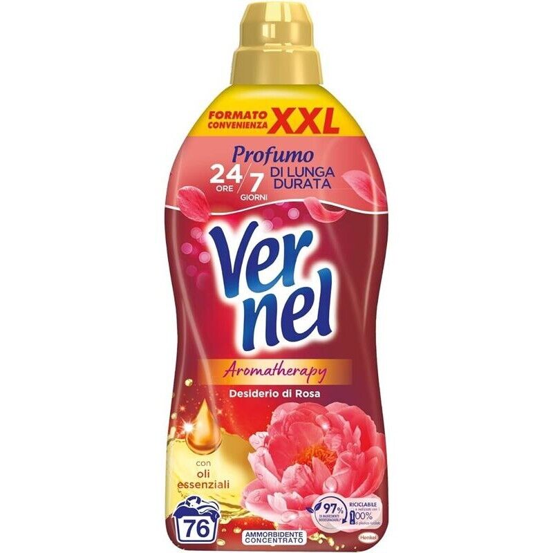 VERNEL AROMATHERAPY DESIDERIO DI ROSA AMMORBIDENTE LAVATRICE CONCENTRATO PROFUMO COME APPENA LAVATO 76 LAVAGGI