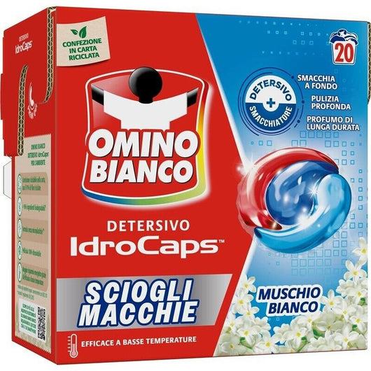 OMINO BIANCO DETERSIVO LAVATRICE IN CAPS SCIOGLI MACCHIE EFFICACE A BASSE TEMPERATURE MUSCHIO BIANCO 20 CAPS