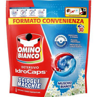 OMINO BIANCO IDROCAPS DETERSIVO LAVATRICE IN CAPSULE SCIOGLI MACCHIE 30 LAVAGGI PER BASSE TEMPERATURE MUSCHIO BIANCO