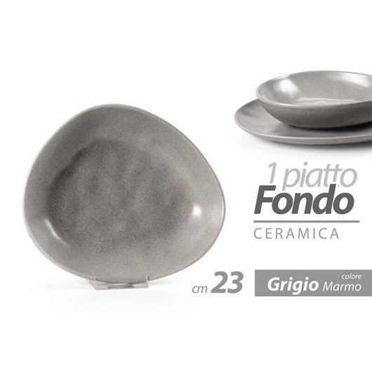PIATTO FONDO IN CERAMICA DA 23 CM IN COLORE GRIGIO DESIGN EFFETTO MARMO