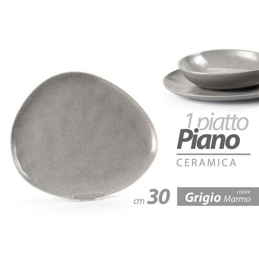 PIATTO PIANO IN CERAMICA DA 30 CM IN COLORE GRIGIO AD EFFETTO MARMO