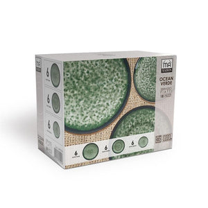 MA MAISON SERVIZIO PIATTI 18 PEZZI STILE ASTRATTO VERDE 6 FONDI - 6 PANI - 6 DA DESSERT PER LAVASTOVIGLIE E MICROONDE 6 PERSONE