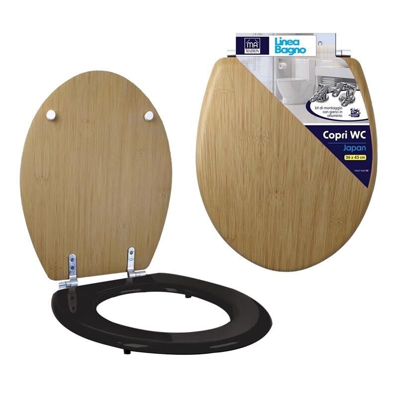 MA MAISON COPRI WC MODELLO JAPAN COLOR LEGNO E NERO 36X43 CM CON GOMMINI