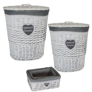 SET 4 CESTI BIANCHI INTRECCIATI CON RIVESTIMENTO IN TESSUTO