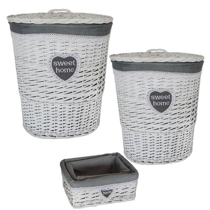 SET 4 CESTI BIANCHI INTRECCIATI CON RIVESTIMENTO IN TESSUTO