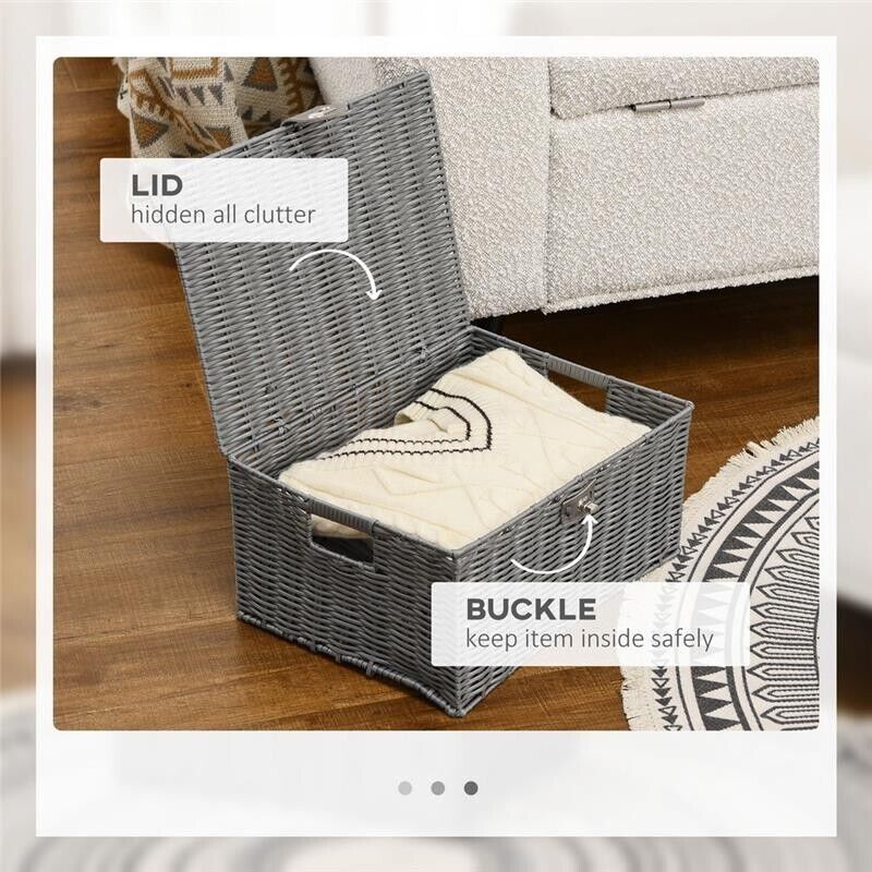 SET DI 3 CESTI IN VIMINI PP CON COPERCHIO DI DIVERSE DIMENSIONI, GRIGIO