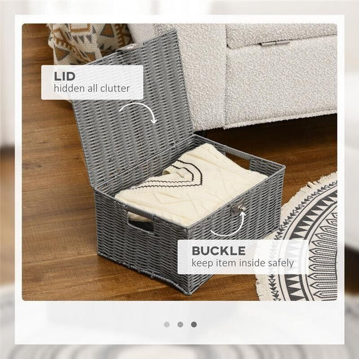 SET DI 3 CESTI IN VIMINI PP CON COPERCHIO DI DIVERSE DIMENSIONI, GRIGIO