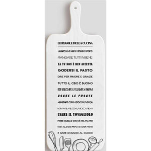 TAGLIERE DA CUCINA BIANCO IN MISURA 15X37 CM CON TEMA E SCRITTA LE REGOLE DELLA CUCINA