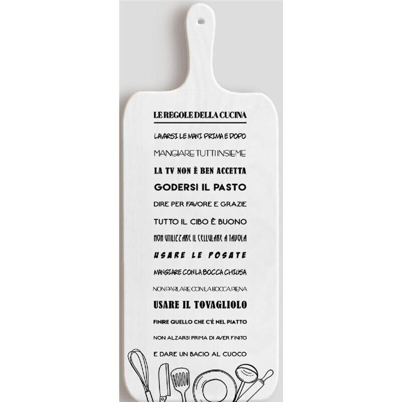 TAGLIERE DA CUCINA BIANCO IN MISURA 15X37 CM CON TEMA E SCRITTA LE REGOLE DELLA CUCINA