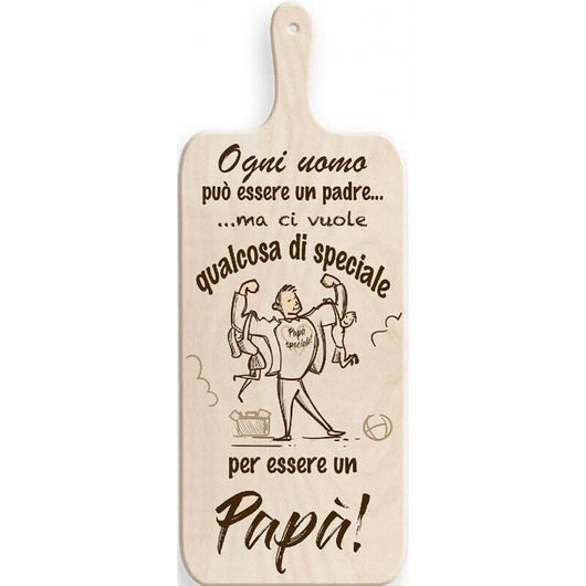 TAGLIERE DA CUCINA BIANCO IN MISURA 15X37 CM CON TEMA E SCRITTA IL PAPA COLOR LEGNO