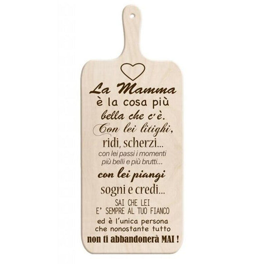 TAGLIERE DA CUCINA BIANCO IN MISURA 15X37 CM CON TEMA E SCRITTA CUORE DI MAMMA COLOR LEGNO