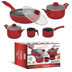 MAURY'S BATTERIA PREMIUM DI PENTOLE DA 8 PEZZI IN COLORE ROSSO