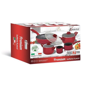 MAURY'S BATTERIA PREMIUM DI PENTOLE DA 8 PEZZI IN COLORE ROSSO