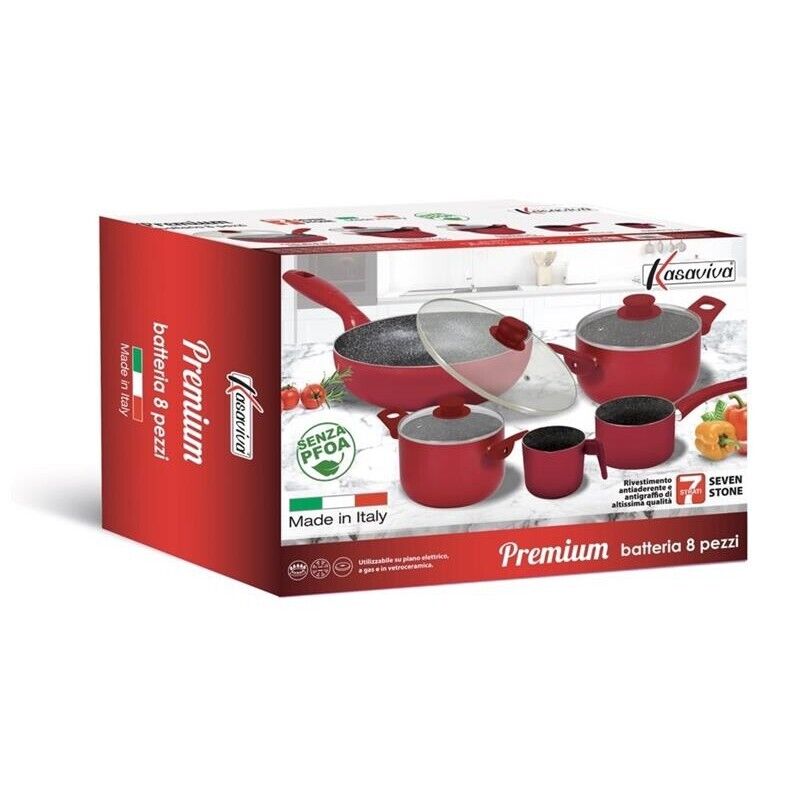 MAURY'S BATTERIA PREMIUM DI PENTOLE DA 8 PEZZI IN COLORE ROSSO