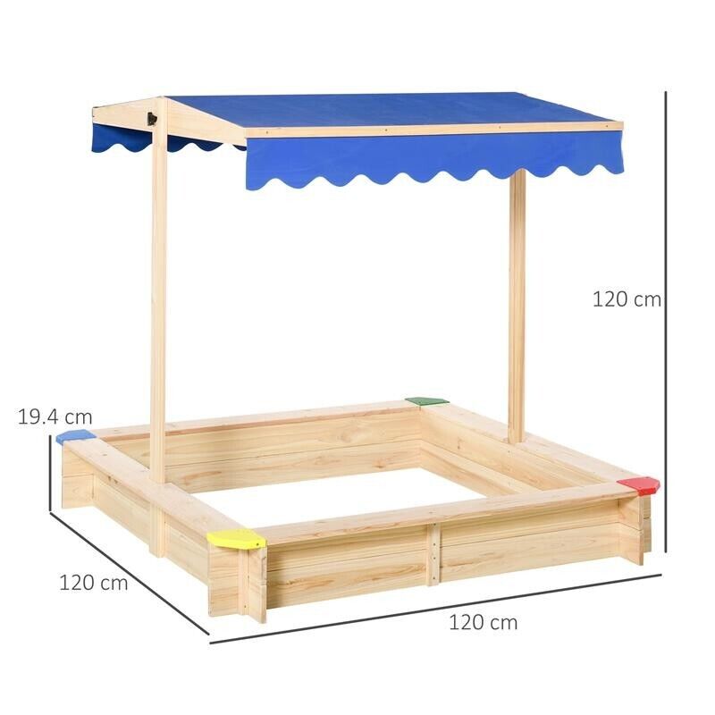 SABBIERA PER BAMBINI CON PANCA E TETTUCCIO PARASOLE REGOLABILE 120X120X120 CM