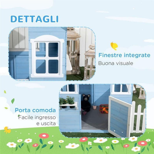 CASETTA PER BAMBINI IN LEGNO DA ESTERNO, ETÀ 3-7 ANNI, 151X112.5X142CM, BLU