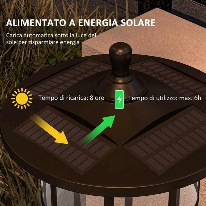 LAMPIONE SOLARE DA GIARDINO ALTO 184CM CON LUCE LED BIANCO FREDDO E IP44, NERO