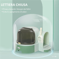LETTIERA PER GATTI CHIUSA CON COPERCHIO APRIBILE E VASSOIO ESTRAIBILE, 52X60X42CM, VERDE
