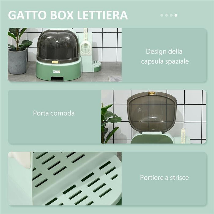 LETTIERA PER GATTI CHIUSA CON COPERCHIO APRIBILE E VASSOIO ESTRAIBILE, 52X60X42CM, VERDE