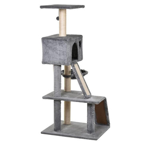 ALBERO TIRAGRAFFI ACCESSORIATO CON CUCCIA LETTINO SOSPESO E 2 PEDANE IN PELUCHE GRIGIO