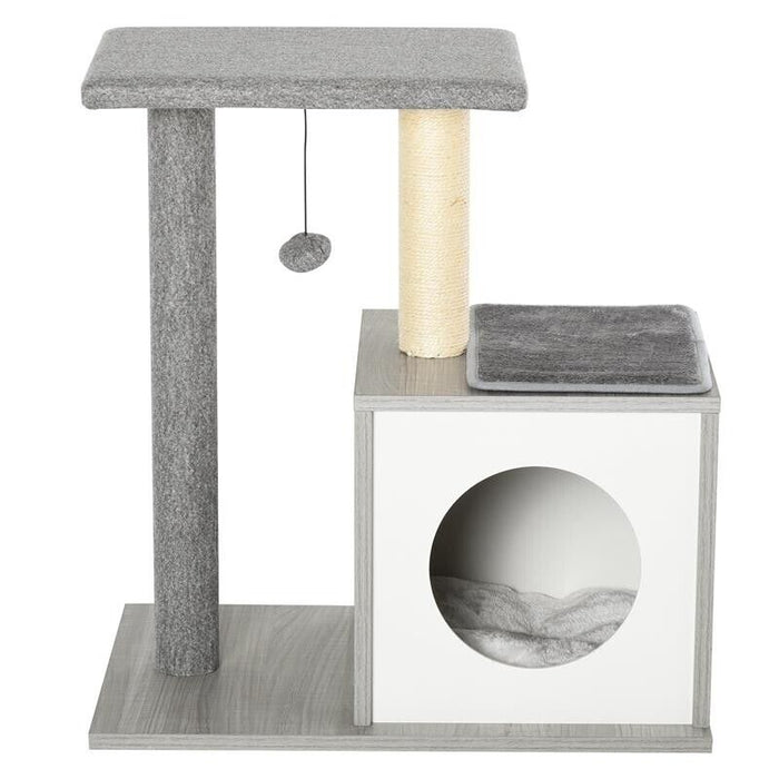 ALBERO TIRAGRAFFI PER GATTI CON CUCCIA E COLONNA IN CORDA SISAL GRIGIO 59X39X62CM