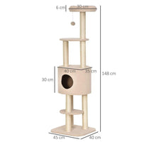 ALBERO TIRAGRAFFI ROBUSTO PER GATTI CON CUCCIA E CORDA SISAL BEIGE