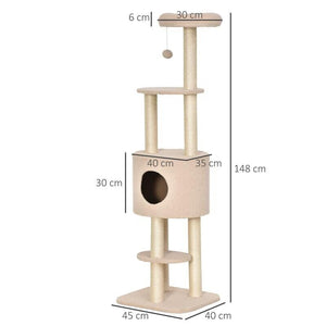 ALBERO TIRAGRAFFI ROBUSTO PER GATTI CON CUCCIA E CORDA SISAL BEIGE
