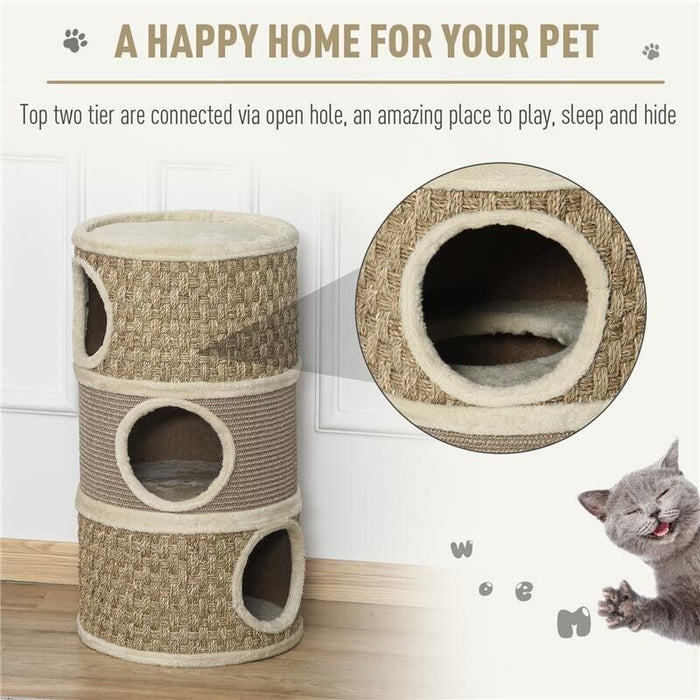 CASETTA CUCCIA PER GATTI TIRAGRAFFI A TORRE 3 NICCHIE CORDA IN SISAL ALGA MARINA