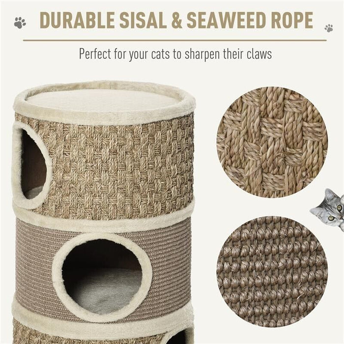 CASETTA CUCCIA PER GATTI TIRAGRAFFI A TORRE 3 NICCHIE CORDA IN SISAL ALGA MARINA