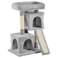 ALBERO TIRAGRAFFI PER GATTI CON PALI IN SISAL, LETTINO E 2 CASETTE, 59X39X83CM, GRIGIO