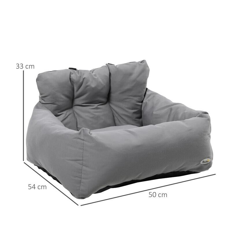 SEGGIOLINO AUTO PER CANI PICCOLI SFODERABILE E LAVABILE CON CINGHIE DI SICUREZZA, GRIGIO SCURO